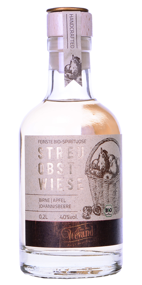 BIO Streuobstwiese Spirituose aus Birne Apfel schwarze Johannisbeere 0,2l