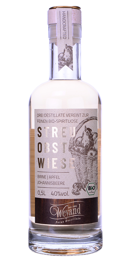 BIO Streuobstwiese Spirituose aus Birne Apfel schwarze Johannisbeere 0,5l